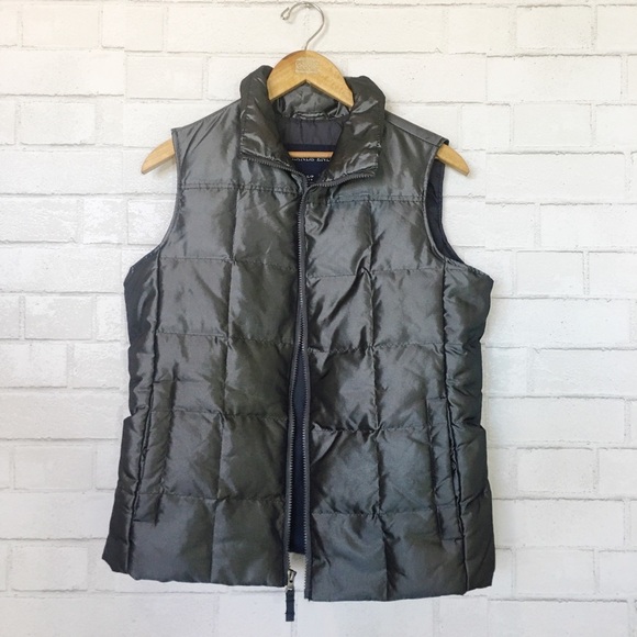 Lands End Shiny Dark Metal Gray Down Fill Puffer Fleece Zip Up Vest SP - Picture 5 of 8